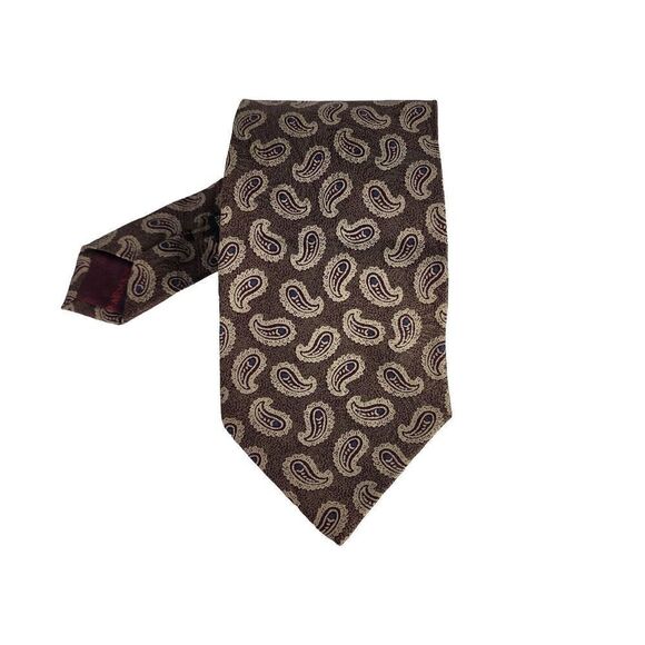 Giorgio Armani PAISLEY Woven Silk Tie Necktie Silk Brown Italy Cravatte - Picture 1 of 7